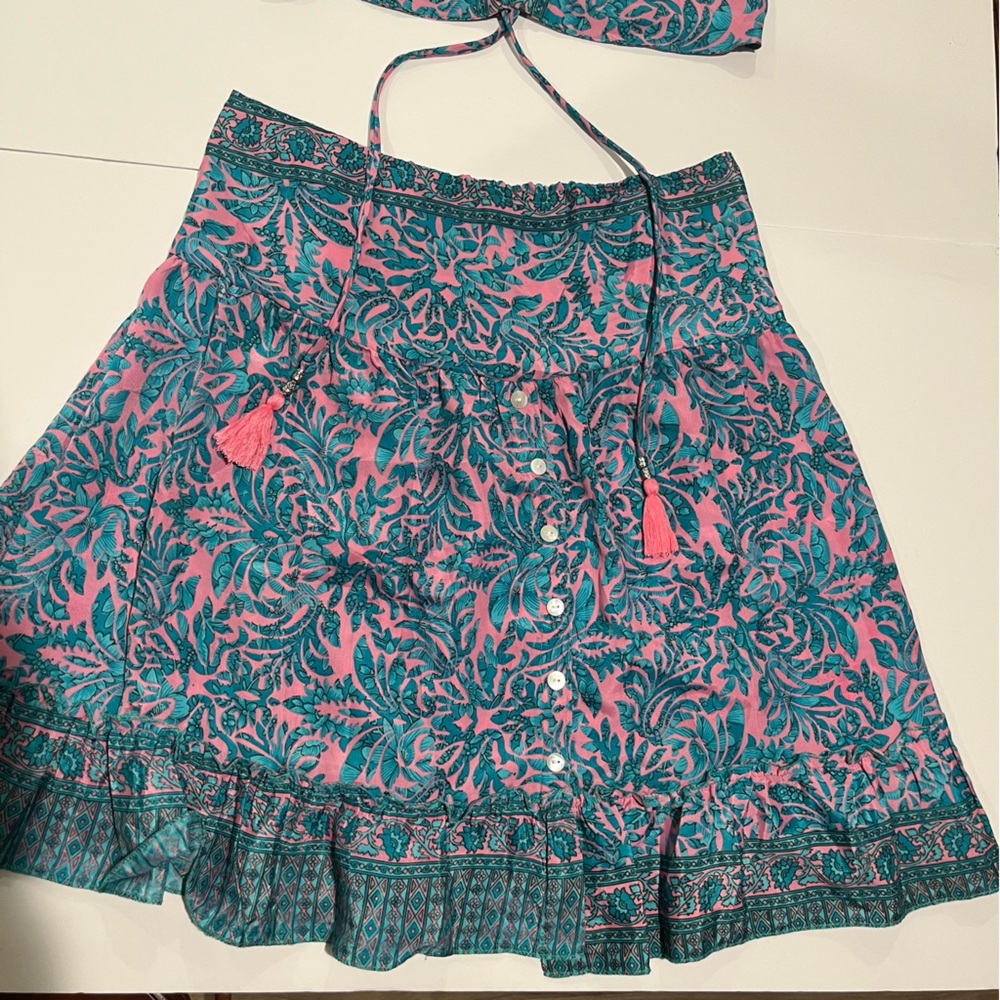 NWT India Boutique Pink and Blue Leaf Print Set - Picture 3 of 12